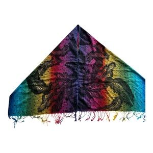 Rainbow feather tassel scarf wrap
